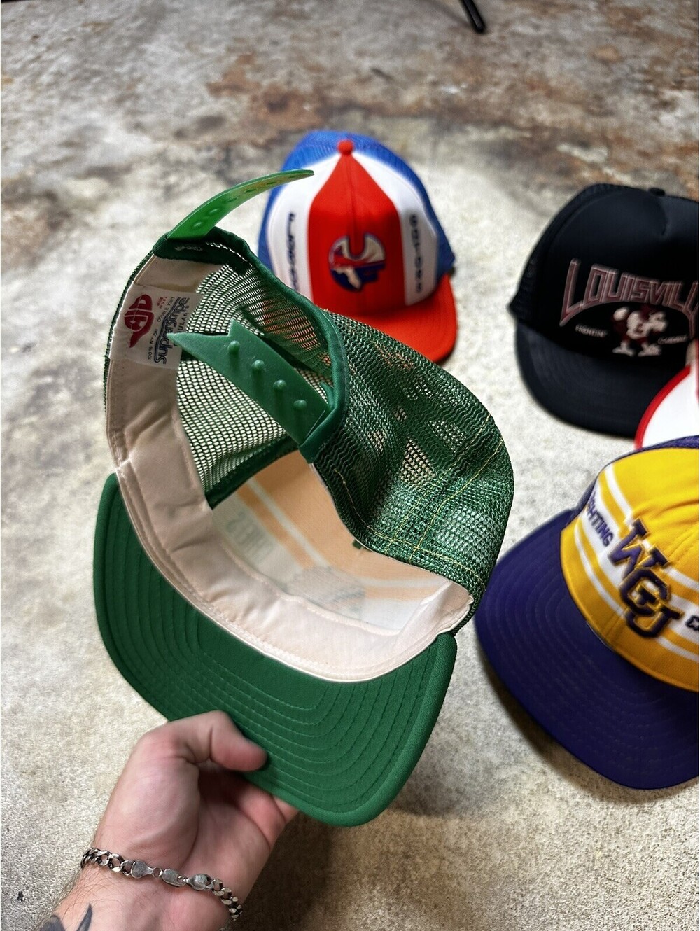 Vintage 80s Sports AJD Hat Cap Super Stripe Mesh Snapback Hat Cap LOT OF 7 - Picture 7 of 15